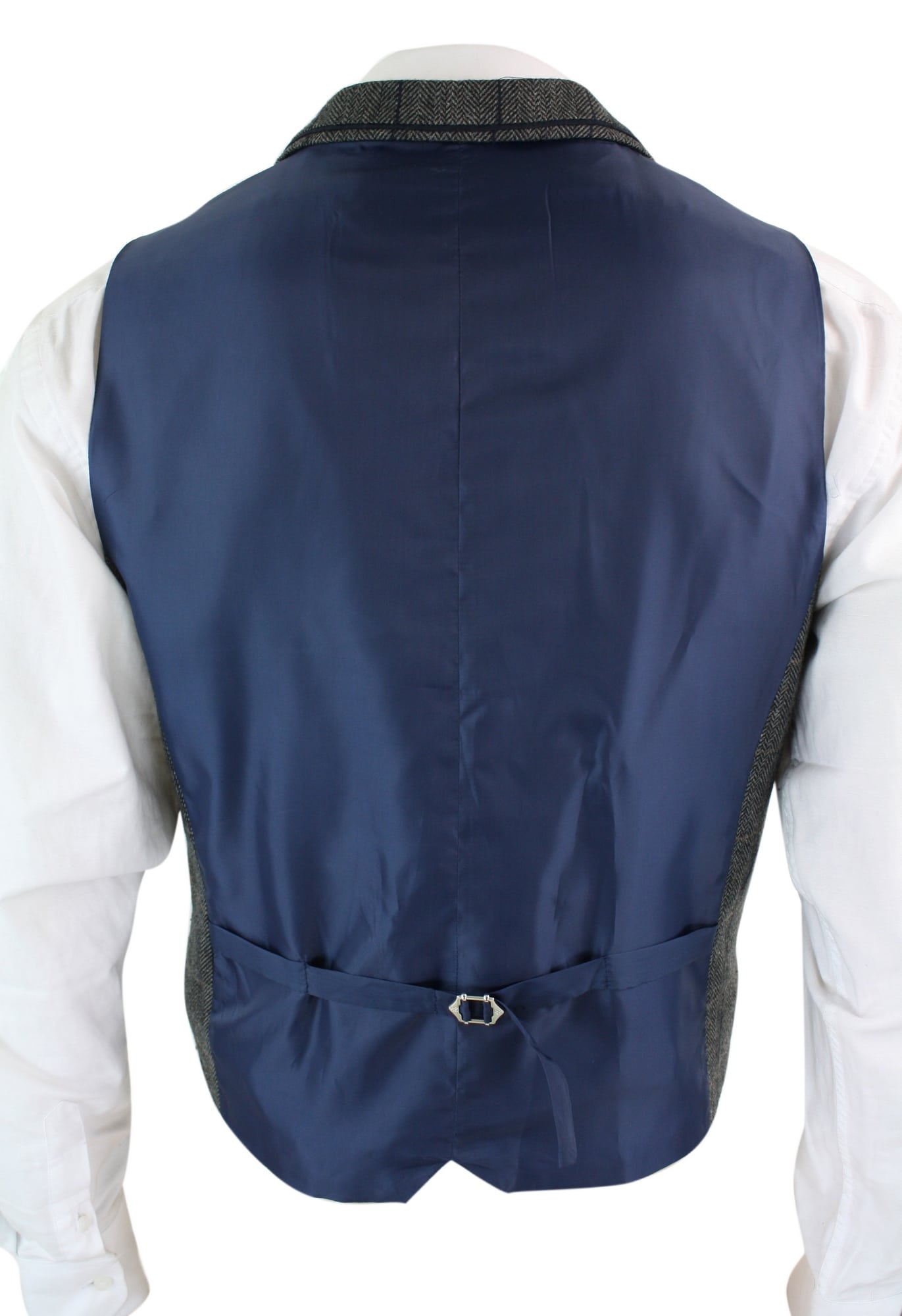 Cavani Albert - Mens Classic Tweed Herringbone Check Brown Grey Slim Fit Vintage Waistcoat Gilet-Charcoal