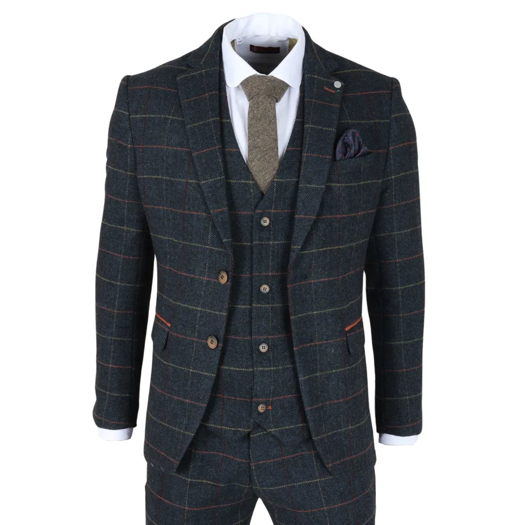 Archer - Men's Navy Checked Herringbone Tweed Blazer