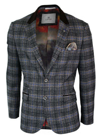 Cavani Archie - Mens Vintage Tweed Check Blazer Jacket-Black