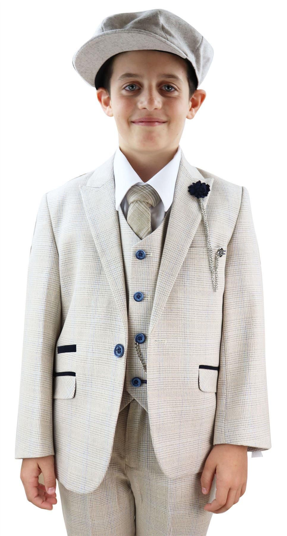Boys Cream Tweed 3 Piece Suit Caridi - Wedding Suit