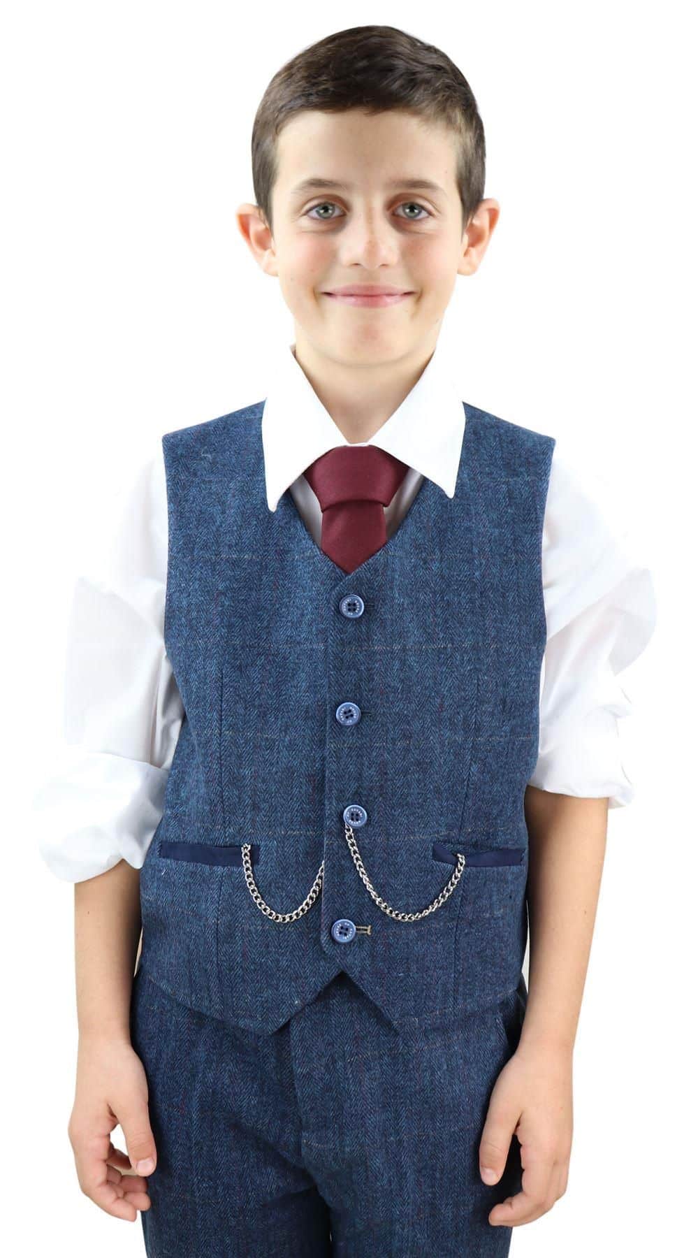 Boys Blue Tweed 3 Piece Suit Carnegi - Wedding Suit