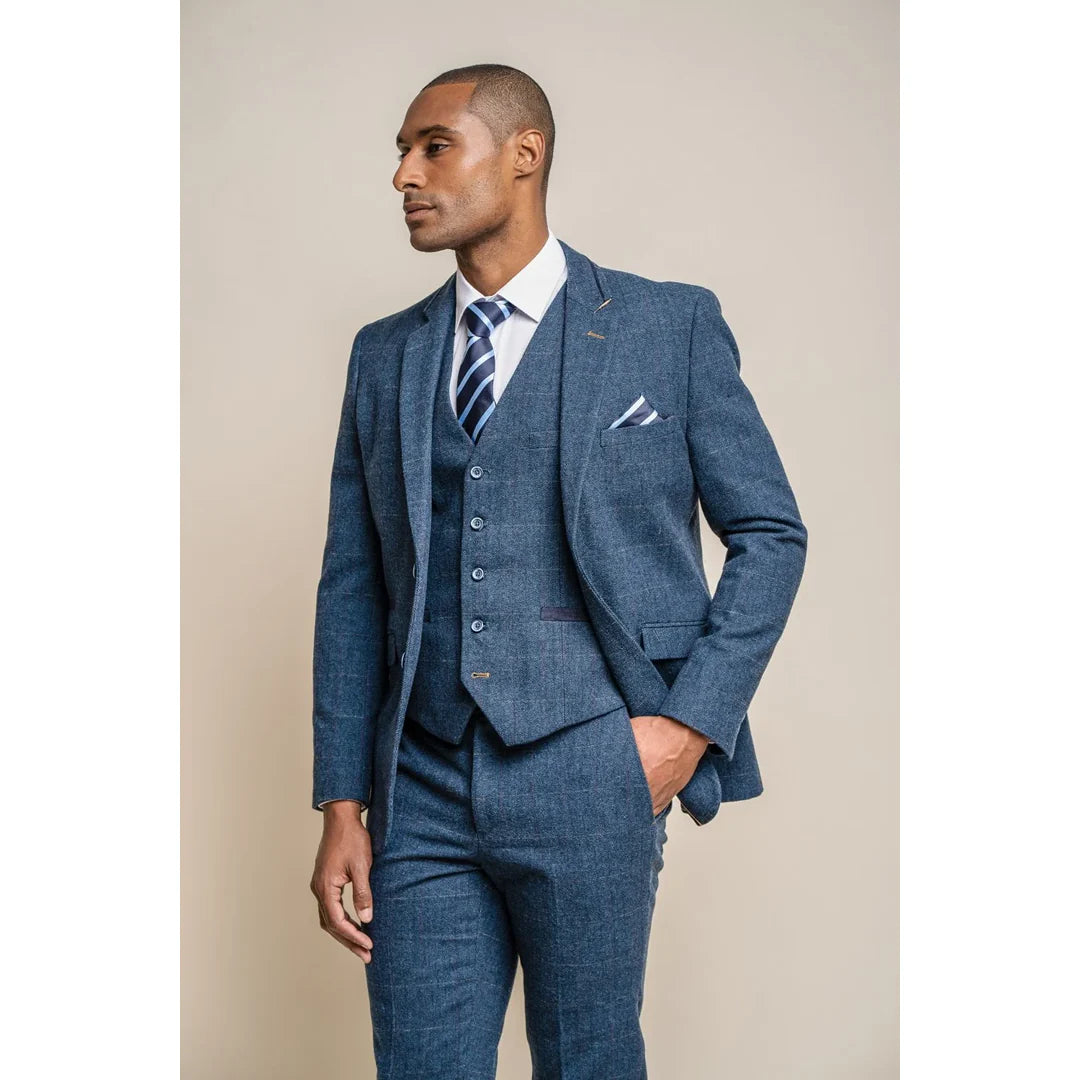 Carnegi - Men's Navy Check Tweed Blazer