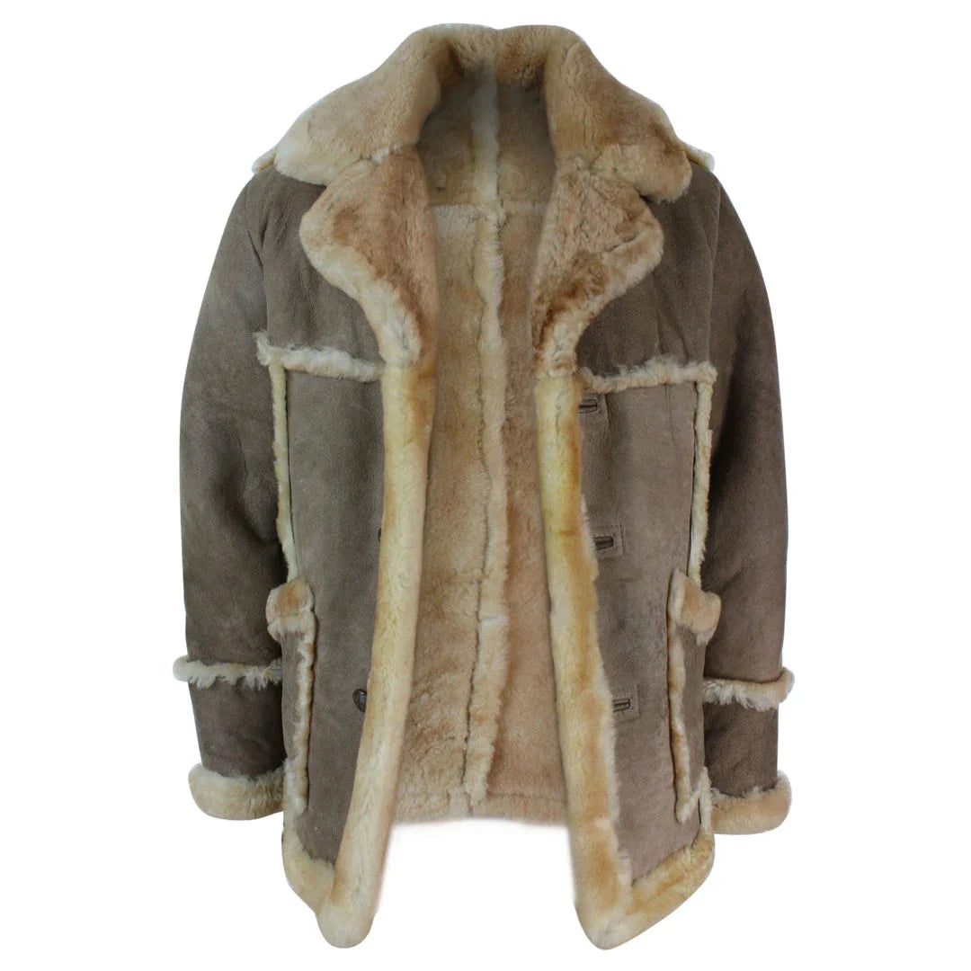Men's Beige Cream Brown Original 3/4 Long Sheepskin Jacket