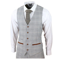 Francis Men's Grey 3-Piece Wedding Suit with Tan Brown Check and Velvet Trim