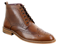 Mens Brogue Ankle Boots Tan