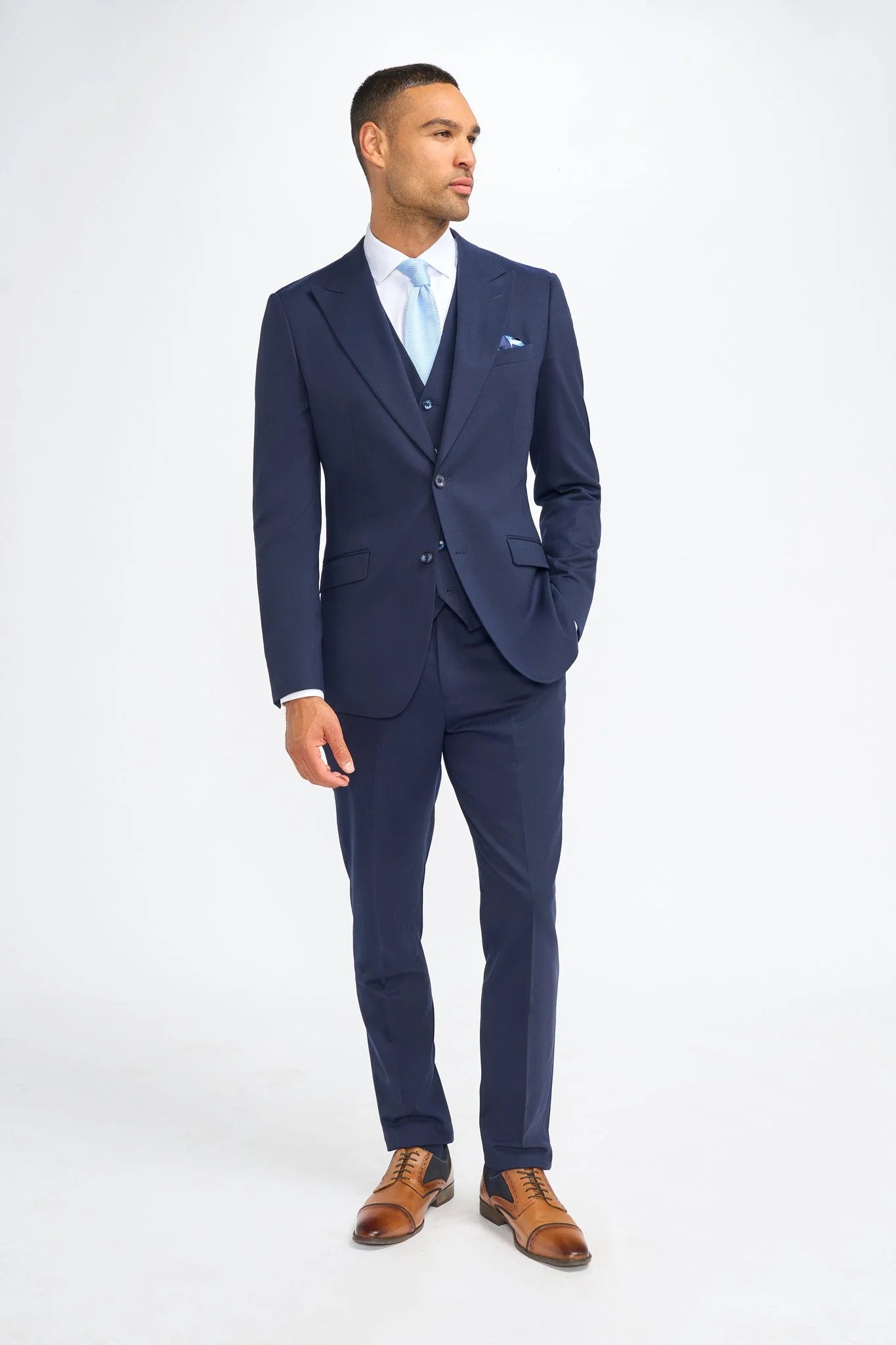 James - Men's Navy Blue 3 Piece Wool Tailored Fit Suit