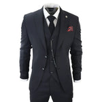 James Men's Classic Black 3-Piece Suit with Red Pocket Square