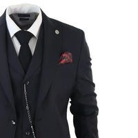 James Men's Classic Black 3-Piece Suit with Red Pocket Square