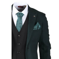 Jasper - Men's 3 Piece Olive Green Suit With Black Waistcoat