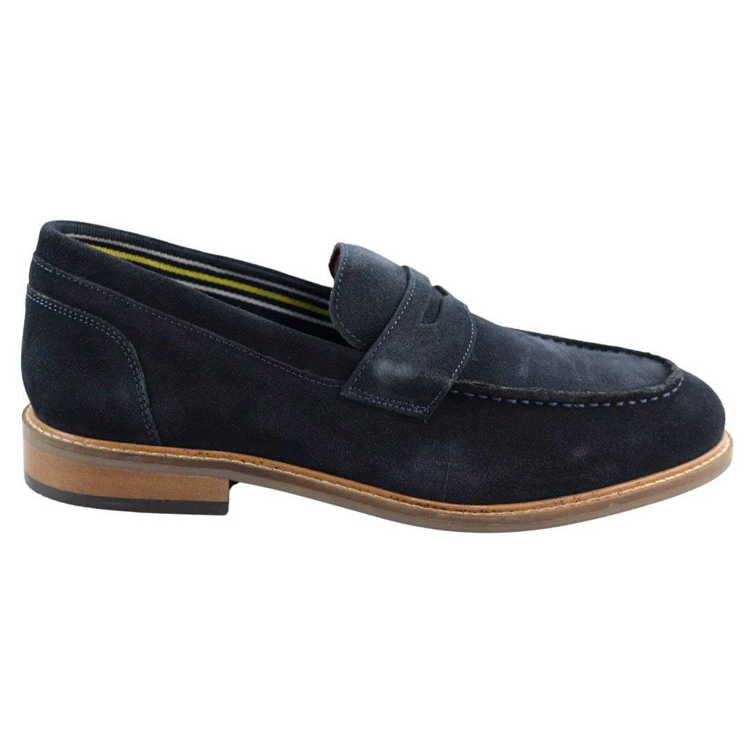 Mens Real Full Suede Slip On Loafers Boat Shoes Navy Smart Casual Classic Comfort Fit