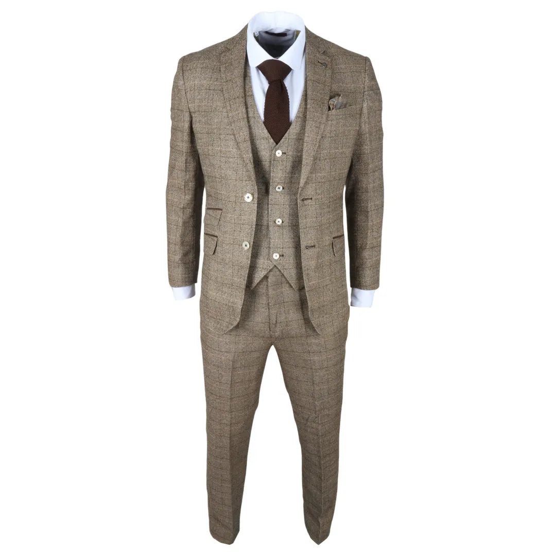 Liam - Men's 3 Piece Brown Checked Suit