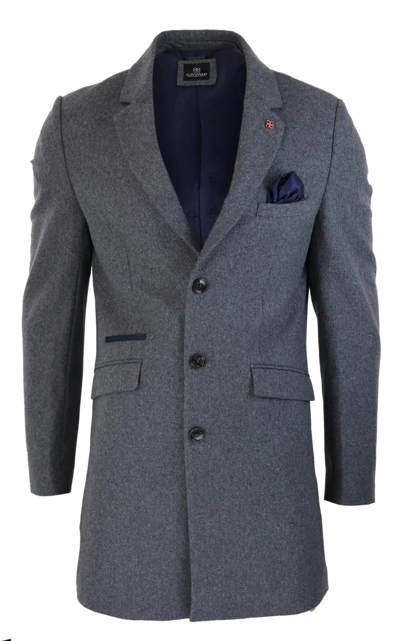 Cavani Mens Classic 3/4 Length Grey Overcoat