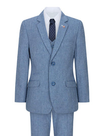 Boys 3 Piece Wool Suit Light Blue Tweed Vintage 1920s Classic 4 Pocket Waistcoat