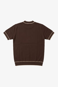Braunes Herren-Strickshirt, normale Passform, Rundhalsausschnitt mit Kontrastbesatz