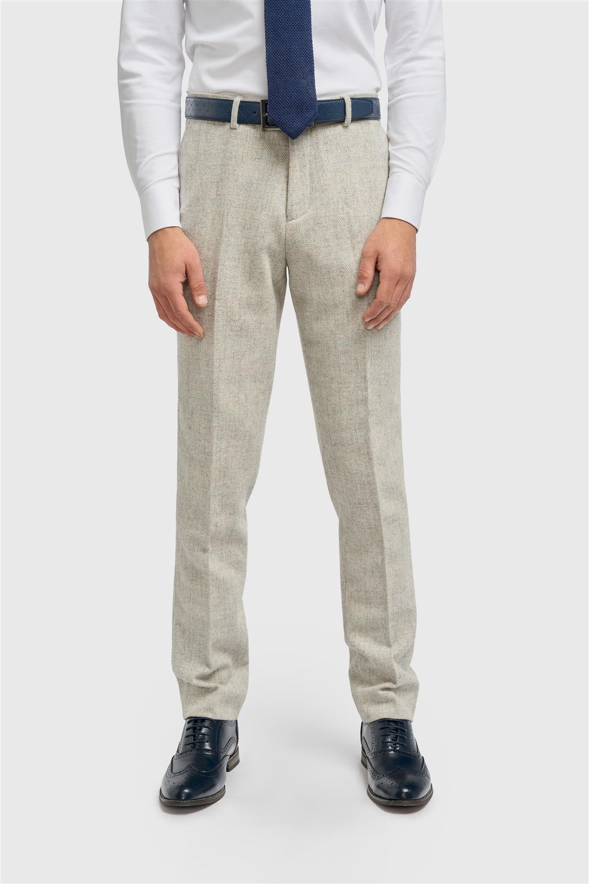 Thomas – Graue Herrenhose aus Wollmischgewebe mit Fischgrätmuster