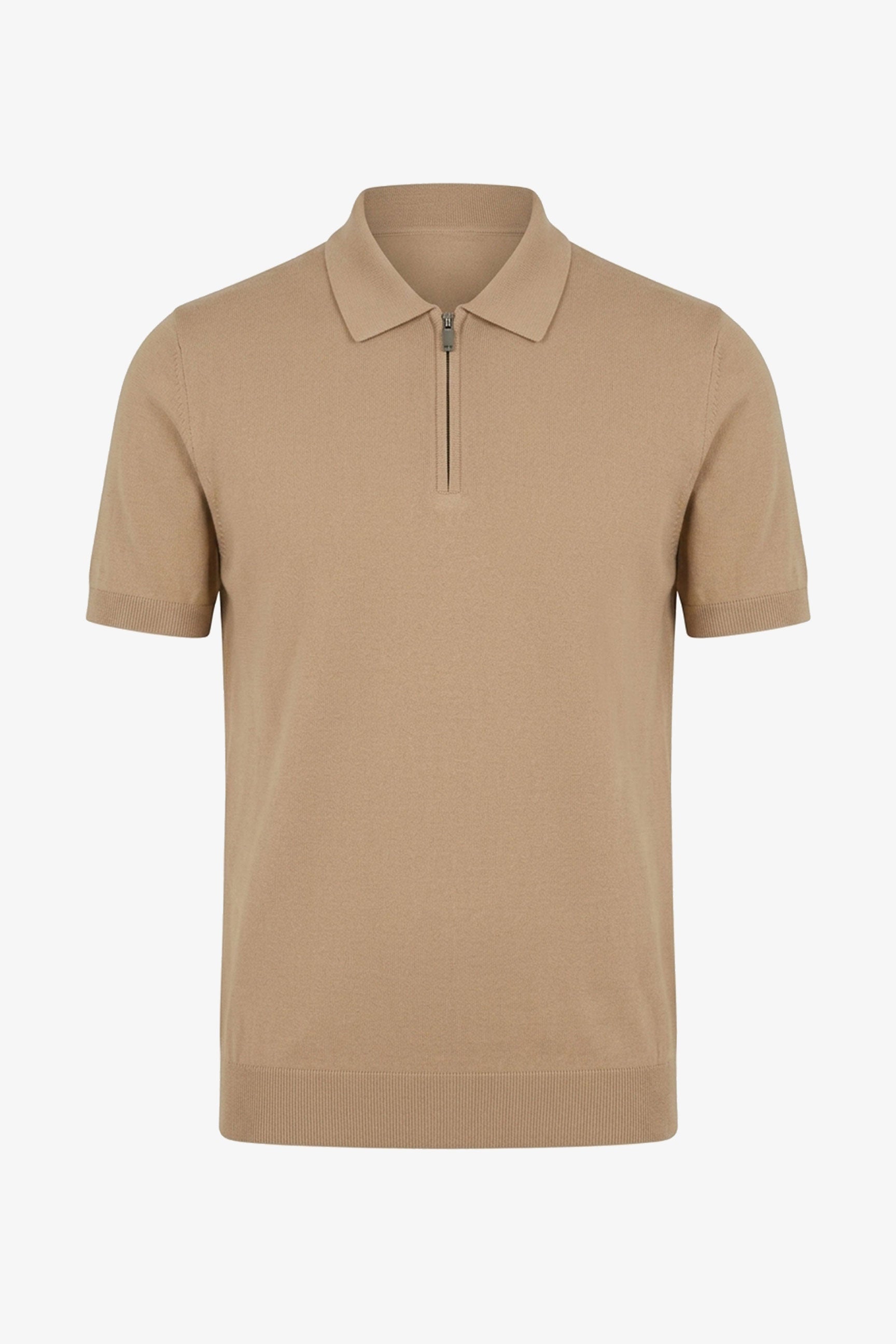 Beiges Poloshirt mit Reißverschlusskragen für Herren