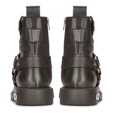 Mens Black Leather Motorcycle Boots Western Rock Punk Metal Toe Ankle Boot