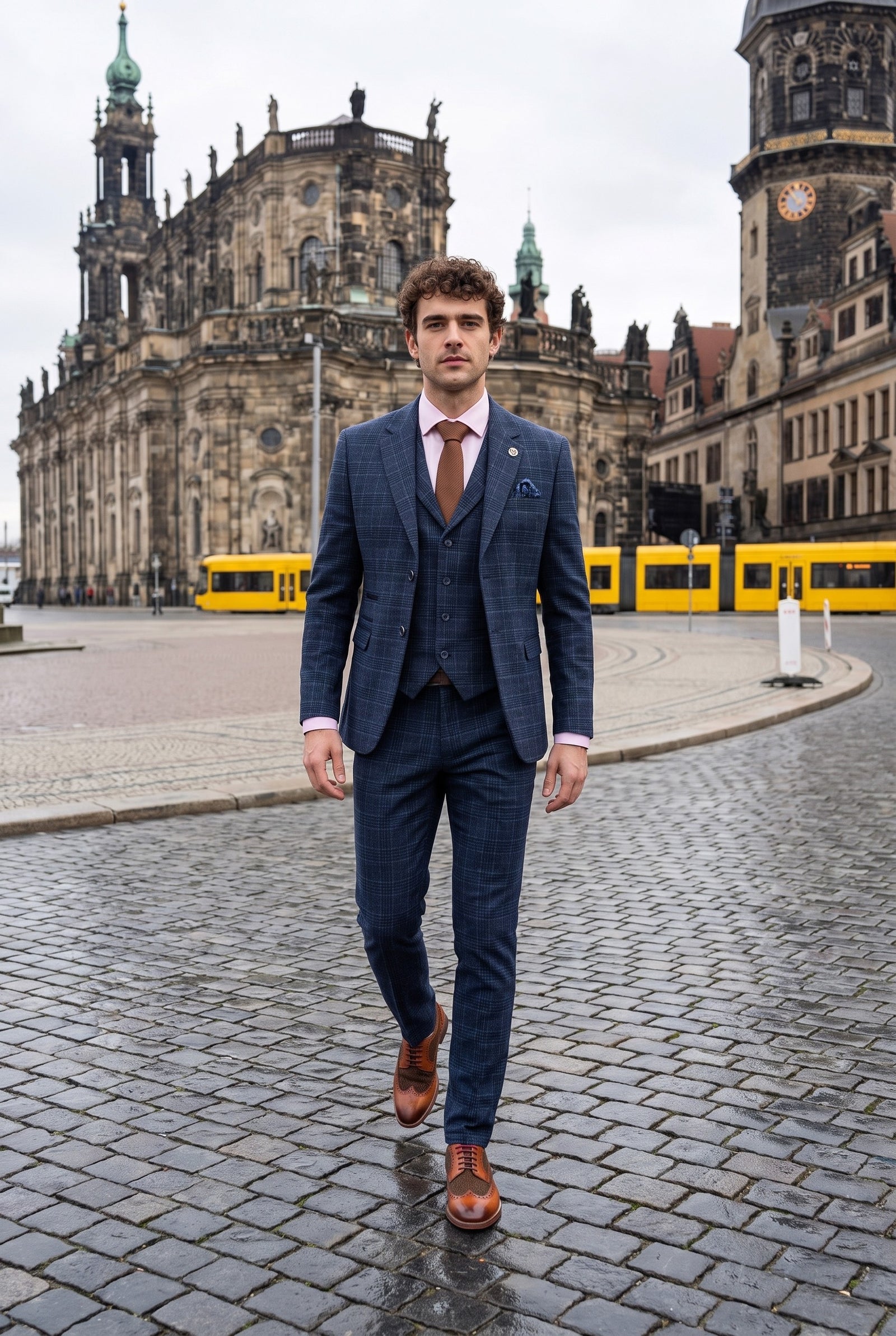 Look #981 styled with Blauer 3-teiliger Herrenanzug mit Schottenkaro