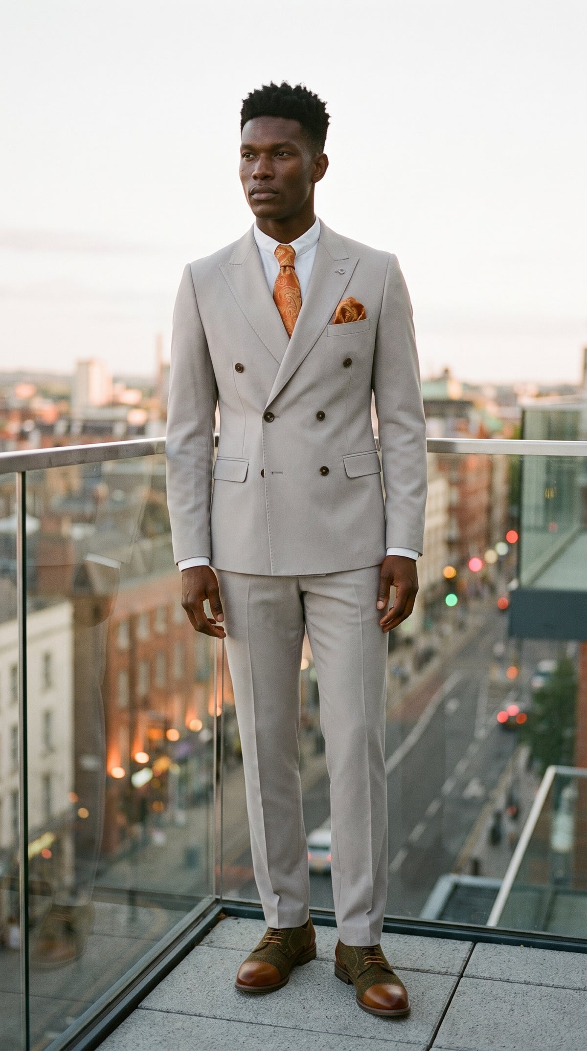 Look #660 styled with Mayfair - Zweiteiliger, zweireihiger Herrenanzug in Steinfarbe
