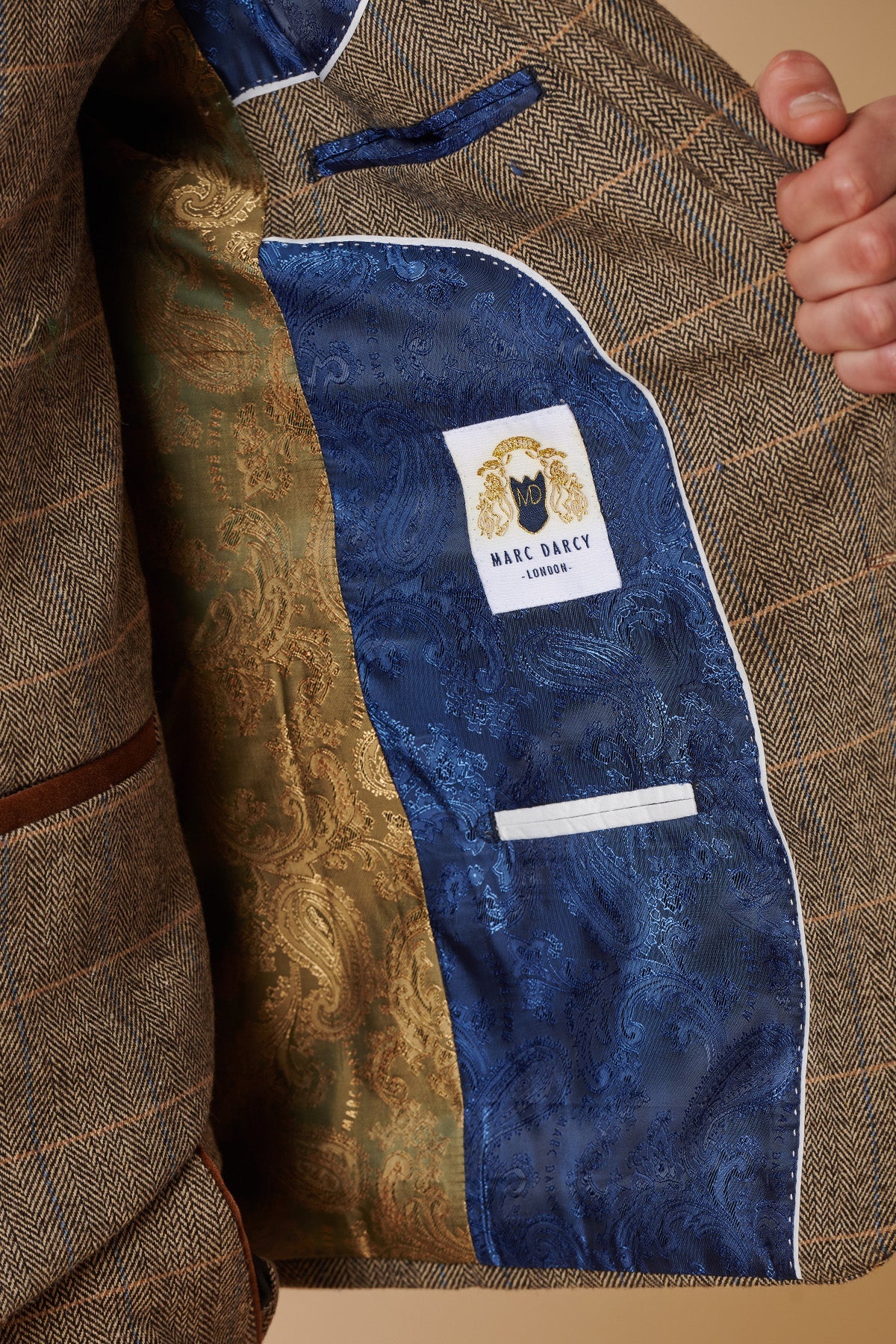 Herrenanzug, 3-teilig, Fischgrätenmuster, Tweed, hellbraun, kariert, maßgeschneiderte Passform, doppelt klassisch