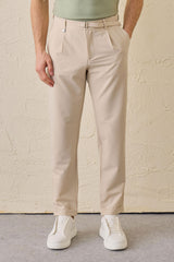 Beige Herren-Gurkha-Hose mit Bundfalten, verstellbarer Bund, taillierte, schmal zulaufende Passform