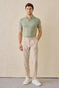 Beige Herren-Gurkha-Hose mit Bundfalten, verstellbarer Bund, taillierte, schmal zulaufende Passform