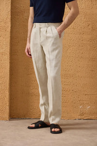 Beige Leinen-Anzug für Herren, elegant-lässig, 2-teilig, mit Reißverschluss vorne, Safari-Stil, Sommer