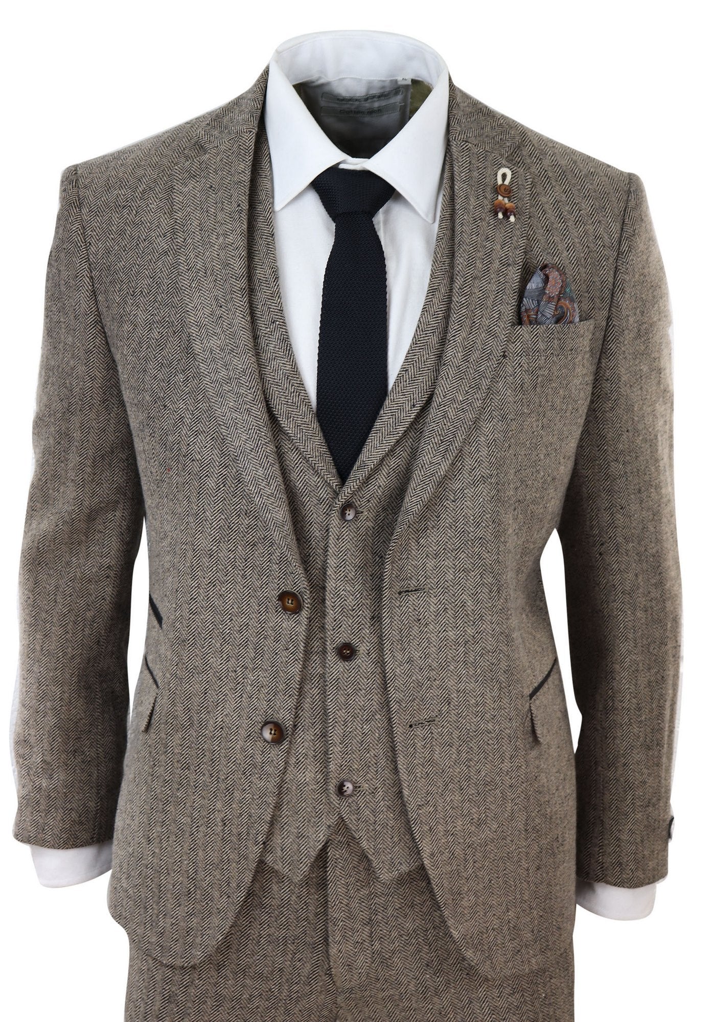 Oak-Brown Herringbone Tweed 3 Piece Suit