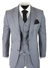 Mens Classic Grey 3 Piece Suit Slim Fit Vintage Retro Smart Formal Wedding