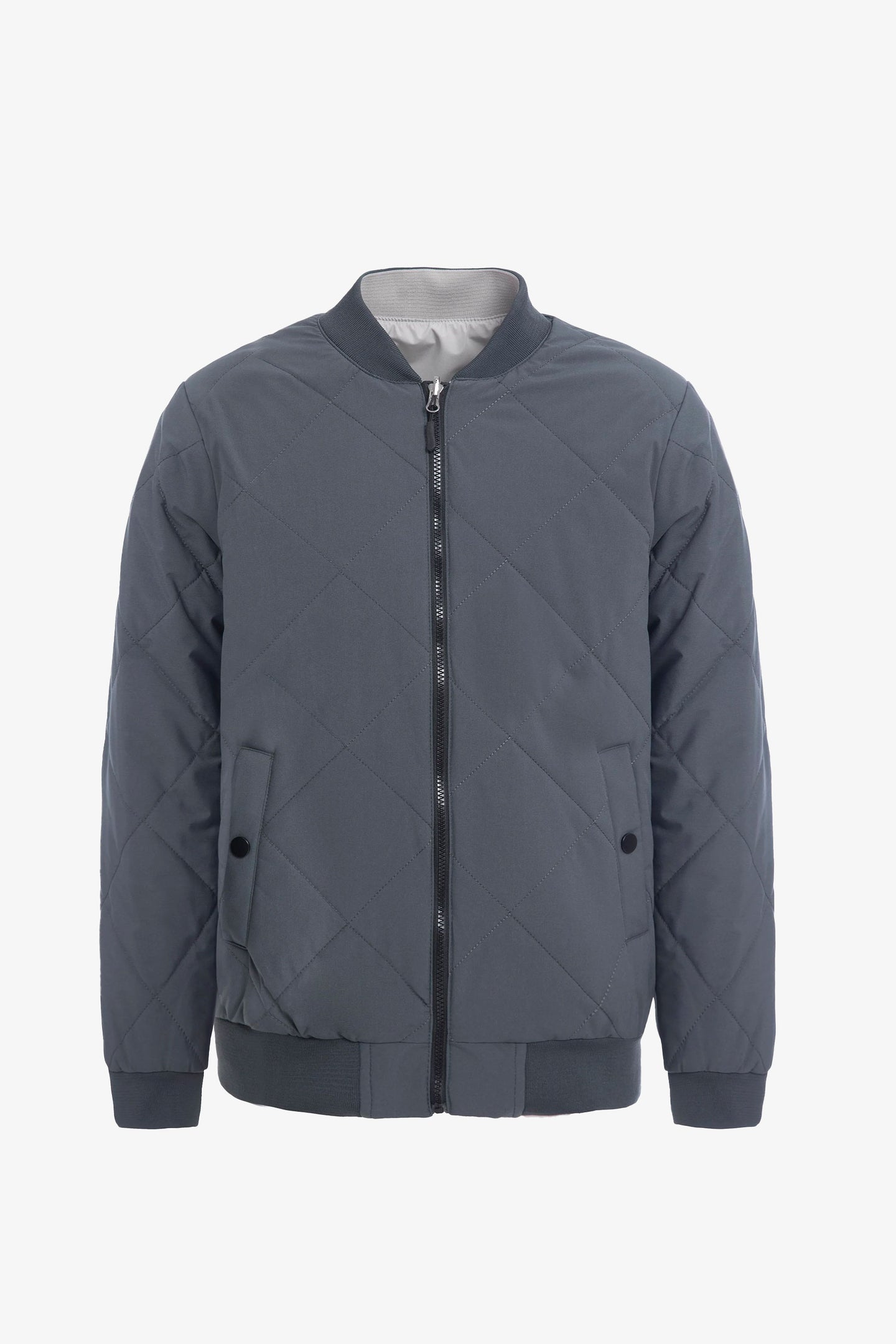 Wendbare Herren-Bomberjacke in Grau und Beige, leicht, gesteppt, 2-in-1