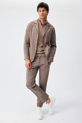 Herrenblazer aus weichem Jersey in Taupe-Braun, elegant-lässig