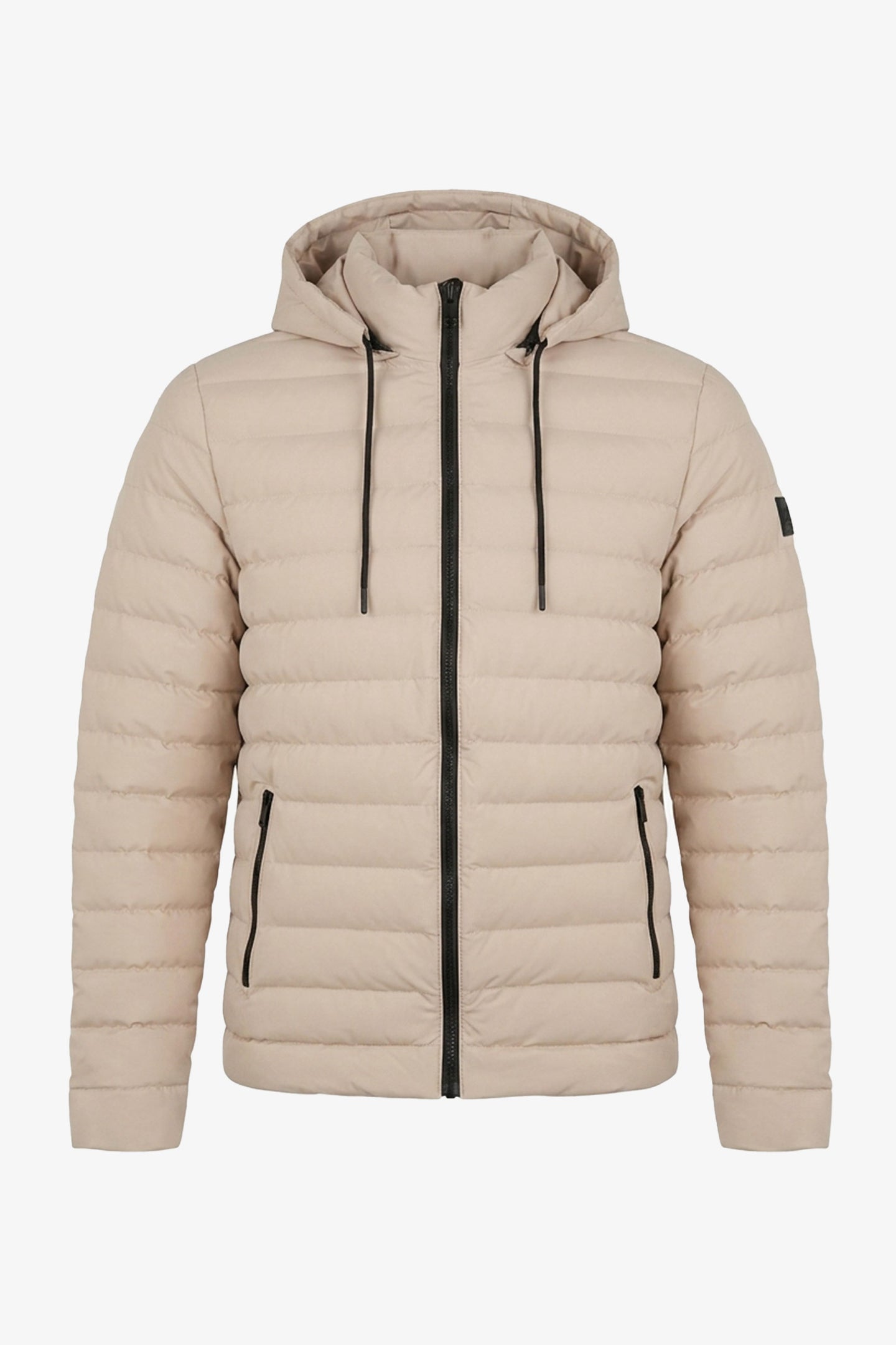 Beige Herren-Steppjacke mit Kapuze, leicht, gesteppt, mit Reißverschluss