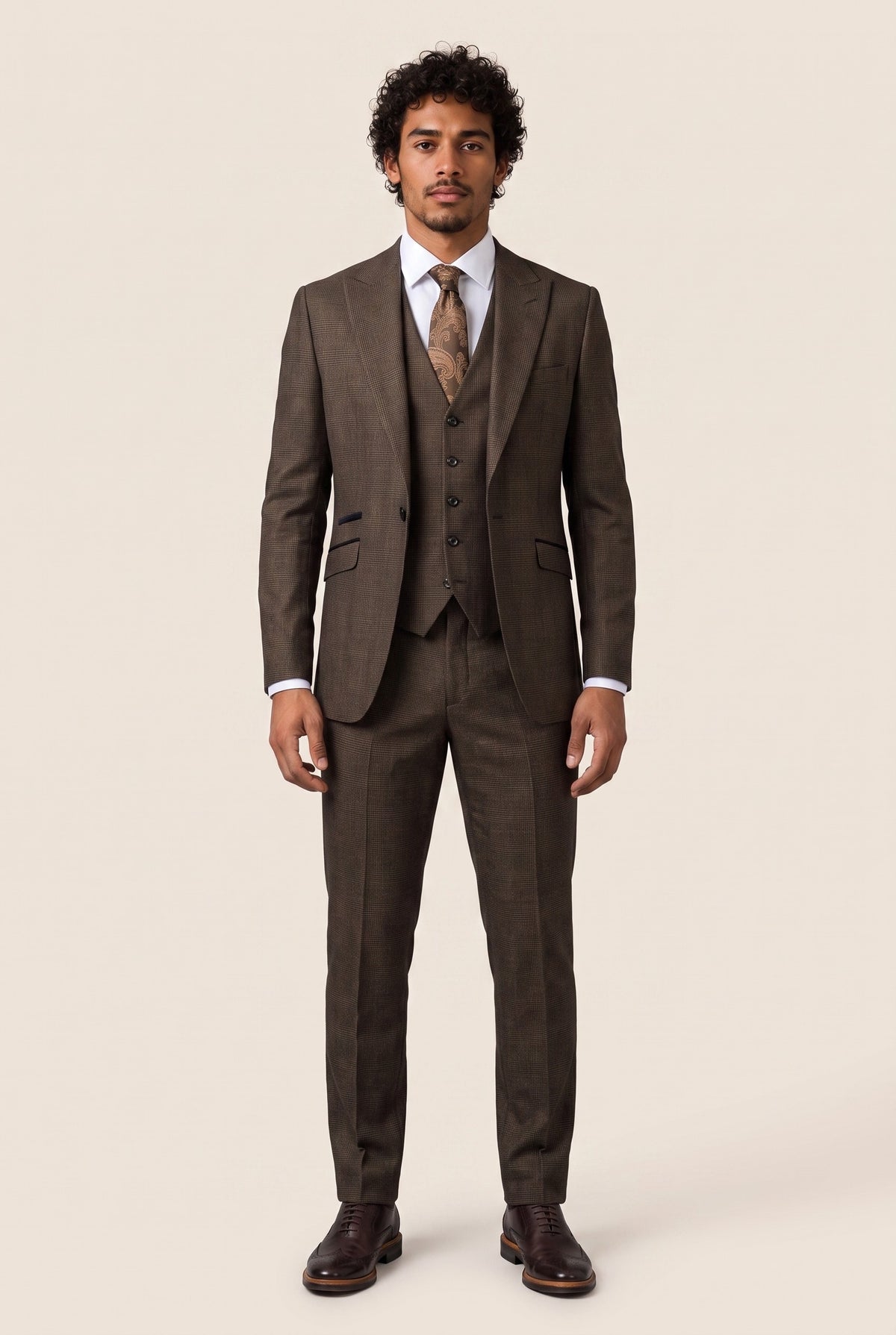 Look #1004 styled with Herrenanzug 3-teilig kariert Tweed Schwarz Braun Tailored Fit Hochzeit Peaky Classic