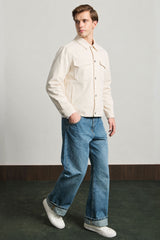Beige Herren-Baumwoll-Twilljacke - Trucker-Overshirt