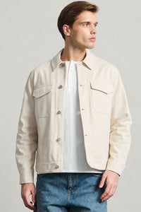 Beige Herren-Baumwoll-Twilljacke - Trucker-Overshirt