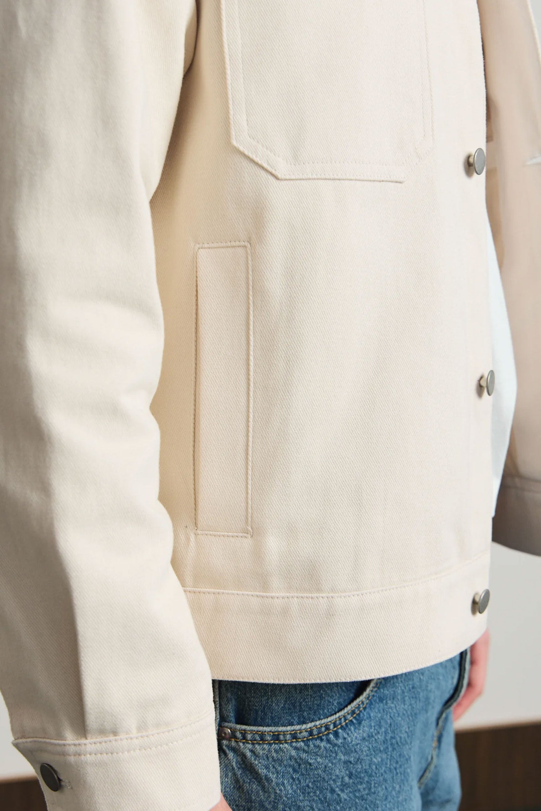 Beige Herren-Baumwoll-Twilljacke - Trucker-Overshirt