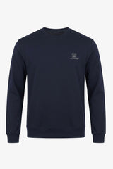Herren-Sweatshirt mit Rundhalsausschnitt, langen Ärmeln und Stretchanteil aus Baumwollmischgewebe in Marineblau
