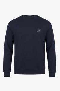 Herren-Sweatshirt mit Rundhalsausschnitt, langen Ärmeln und Stretchanteil aus Baumwollmischgewebe in Marineblau