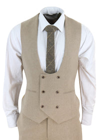 Men's Beige 3 Piece Wool Suit