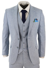Men's Light Blue 3 Piece Linen Suit