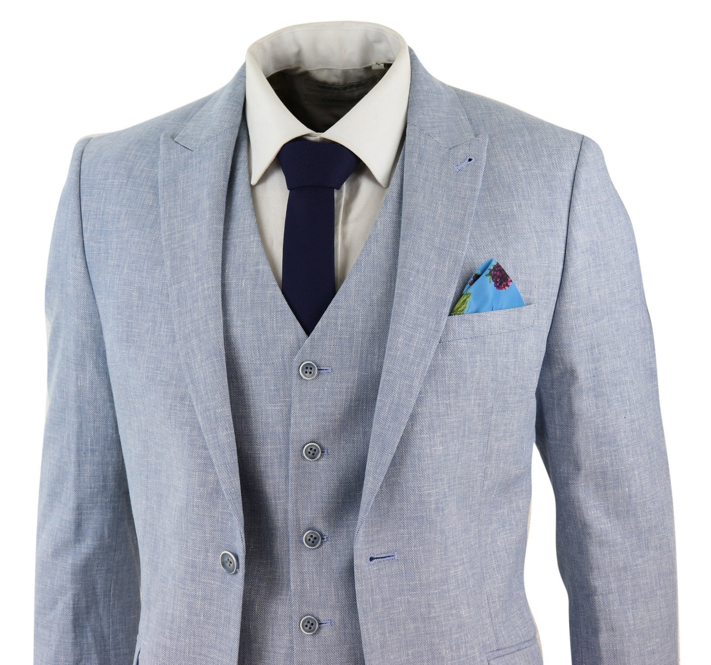 Men's Light Blue 3 Piece Linen Suit