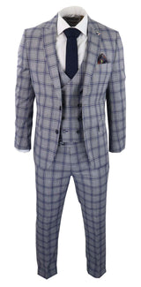 Men's Grey Blue Check 3 Piece Suit