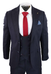 Men's Navy Herringbone 3 Piece Suit