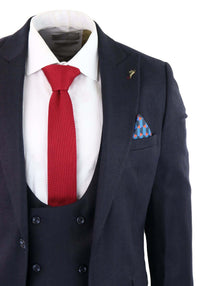 Men's Navy Herringbone 3 Piece Suit