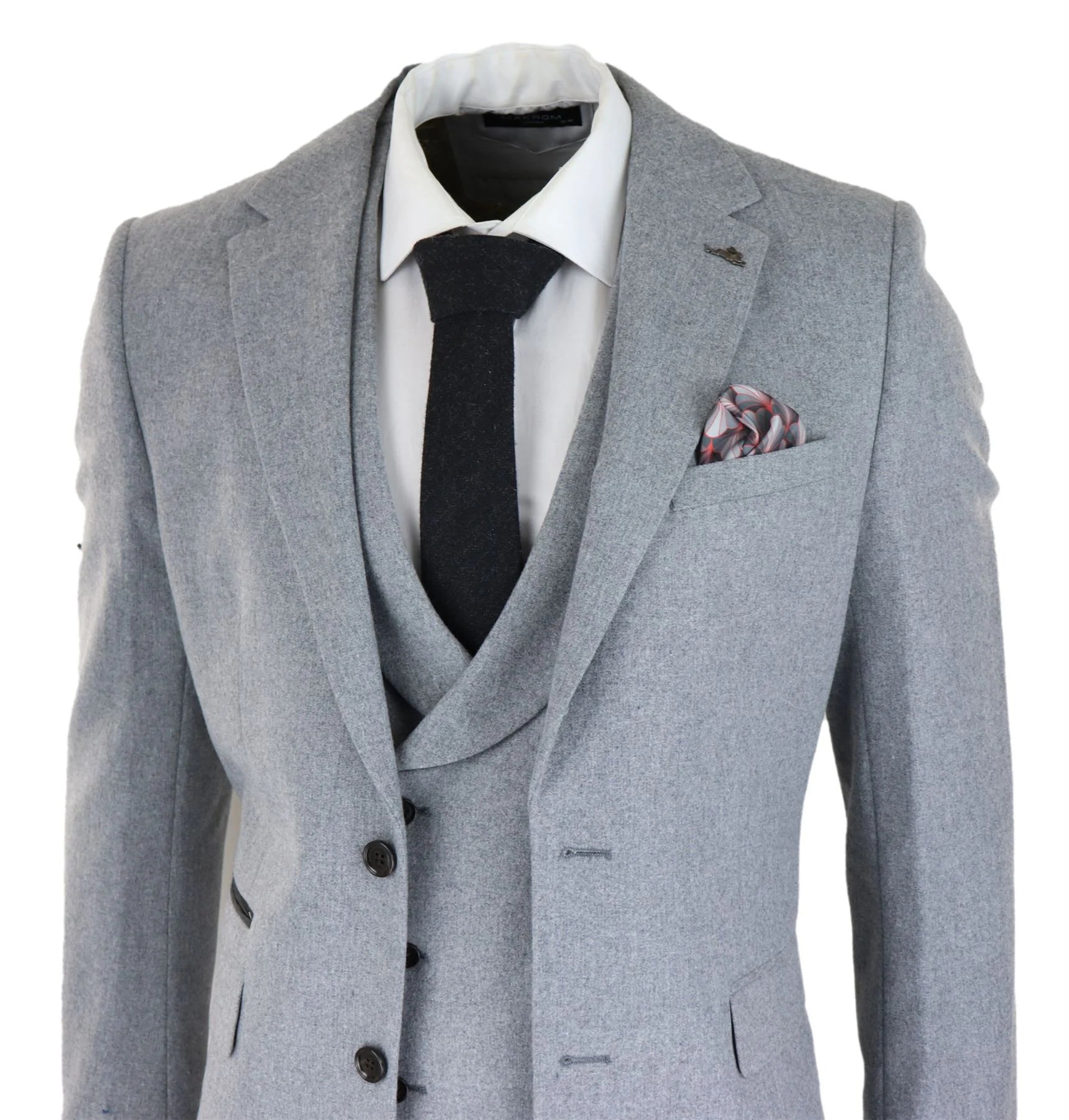 Mens Wool 3 Piece Grey Suit Double Breasted Waistcoat Wedding Party Vintage 1920s