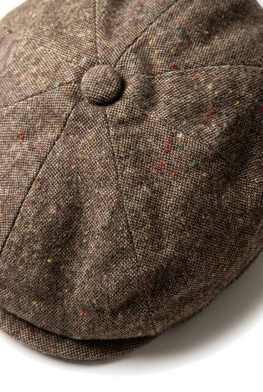 8 Panel Baker Boy Cap Shelby Hut Wolle Tweed Klassisch Braun Rasiermesser
