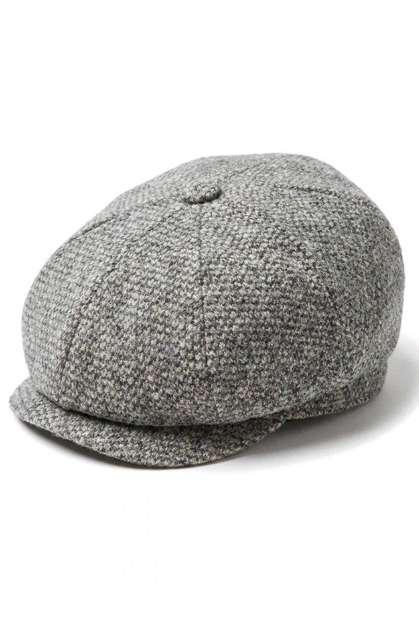 8 Panel Baker Boy Cap Shelby Hut Wolle Tweed Klassisch Hellgrau Razor