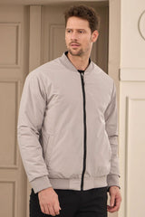 Wendbare Herren-Bomberjacke in Grau und Beige, leicht, gesteppt, 2-in-1