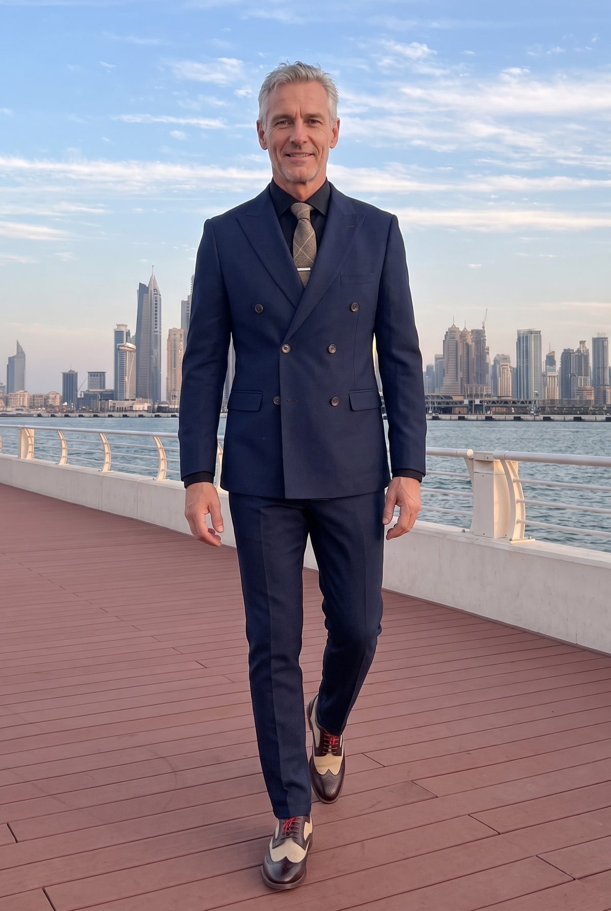 Look #638 styled with Mayfair - Marineblauer zweiteiliger Zweireiher-Anzug für Herren