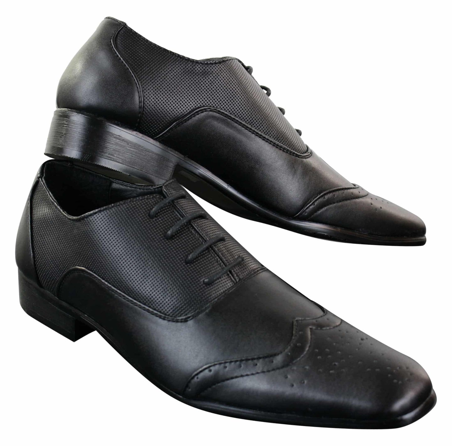 Gio Gino 907001 Mens Black Smart Formal PU Leather Laced Brogues Shoes Gatsby Italian Classic
